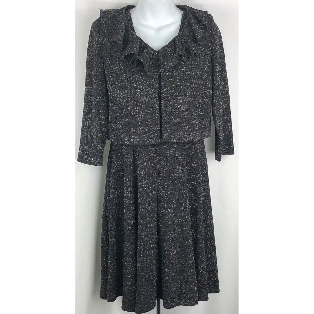 Sleeveless Fit & Flare Dress & Ruffle Crop Jacket 6 Blk Glitter Fairy Whimsigoth